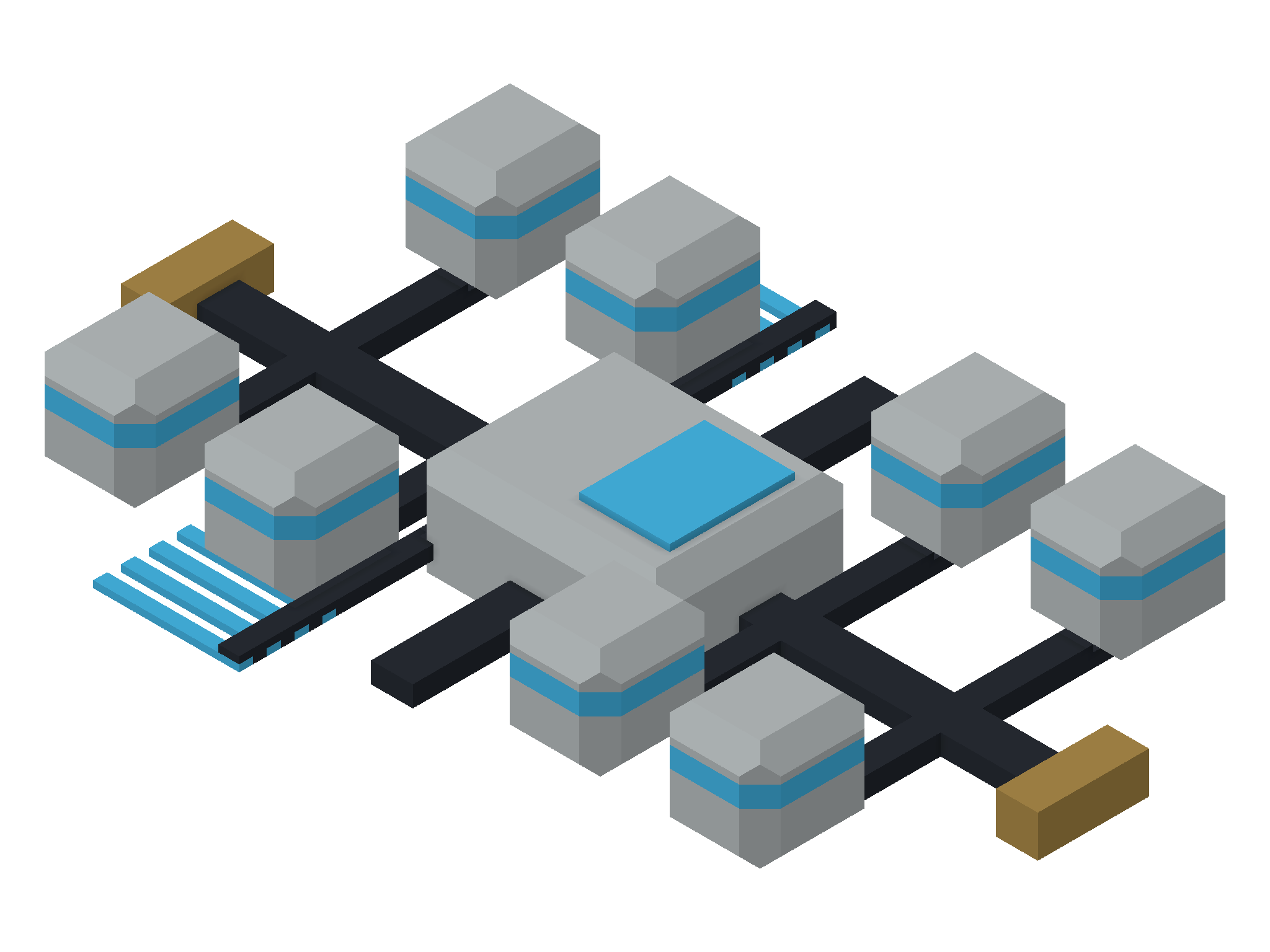 WORKYARD / MANUFACTURING — three-quarter view from above