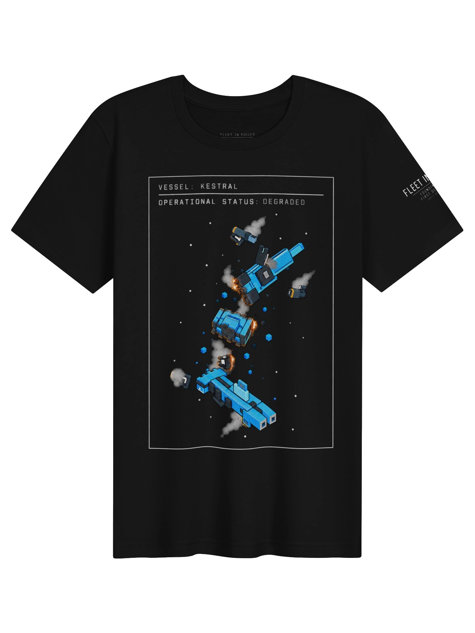 Black Fleet in Pieces shirt showing the broken Kestral and Operational Status: Degraded